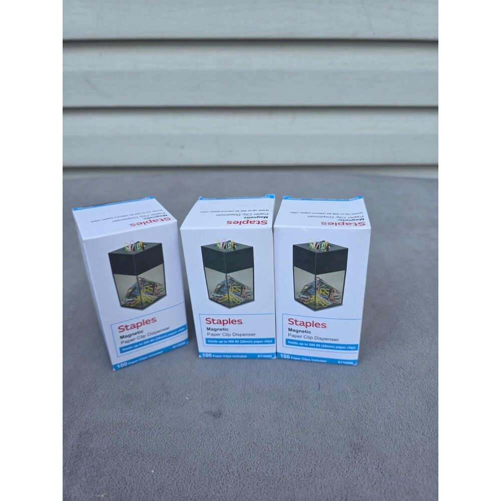 Staples Large Paper Clip Dispenser 300 Clip Capacity Clr/Blk 4.5x2.25x2.25 Lot 3